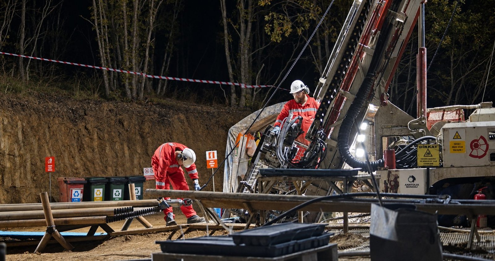 Exploration drilling site working through the night